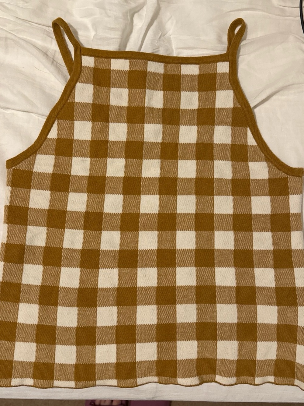 Madewell Mustard and Cream Gingham Knit Tank Top - Picture 1 of 4
